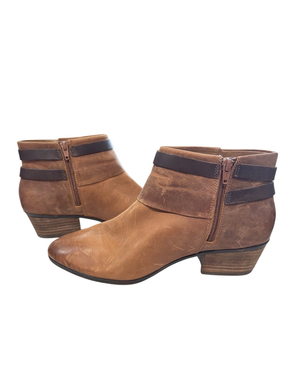 Clarks Collection Brown Leather Ankle Boots Buckle Strap Zip Booties Size 10 - Picture 8 of 15